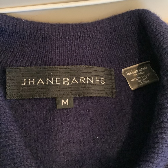 Jhane Barnes Navy Zip-Up Wool Alpaca Sweater Oversized Medium - Picture 6 of 9